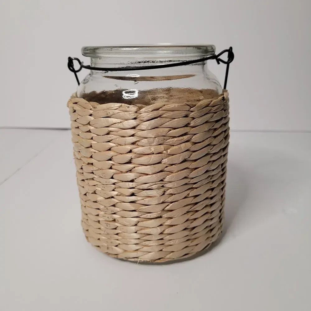 Charming Clear Glass Jar with Wicker Candle Holder
